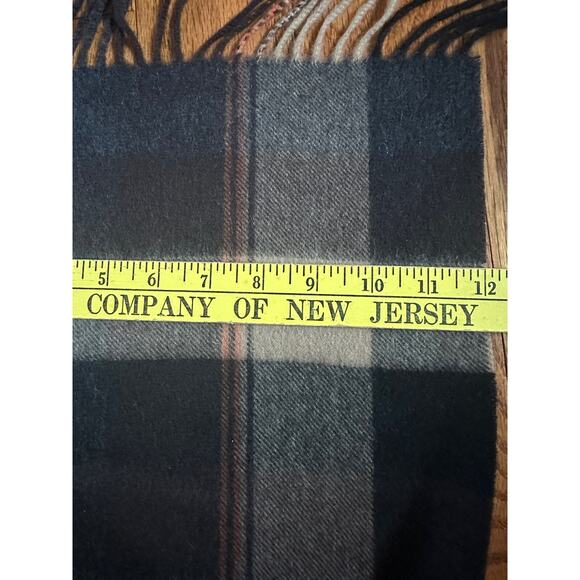CLUB ROOM Men's Plaid 100% Cashmere Scarf Brown Beige Black Fringe 65x12” - Picture 12 of 13